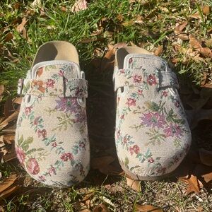 COTTAGECORE Floral Slip-On Clogs with 2” Cork Sole SIZE 6